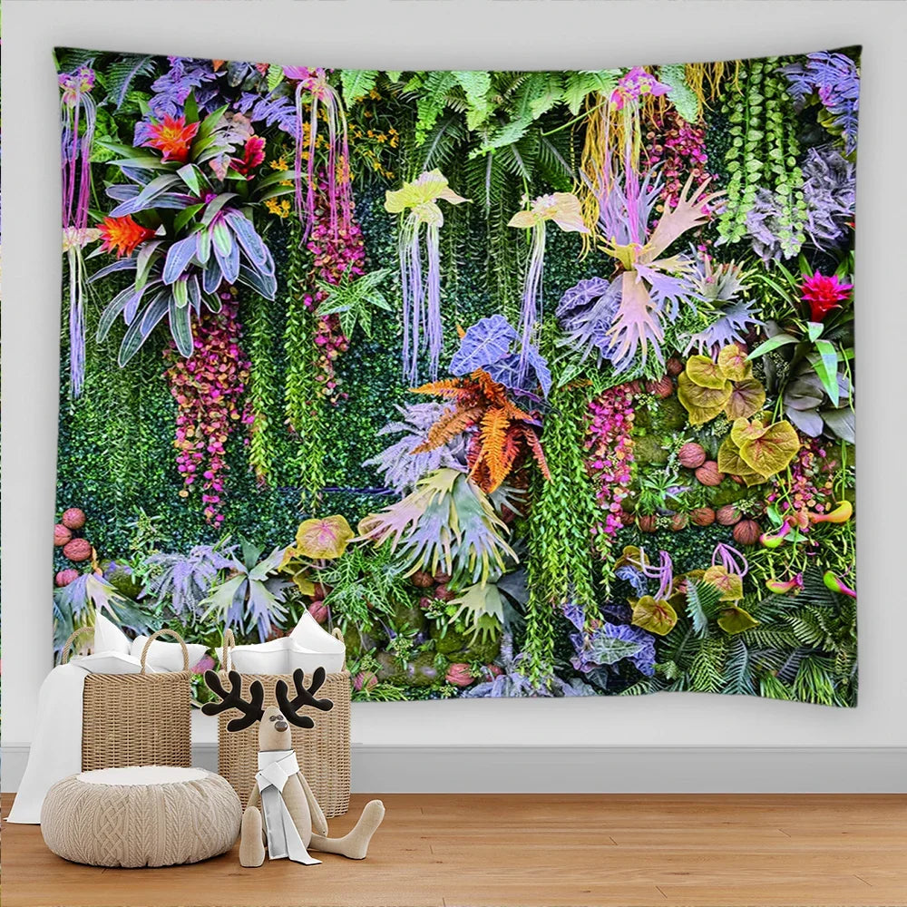 トロピカル植物草タペストリー花緑の植物壁掛け布ボヘミアンタペストリーアートホームデコレーションプリントカーペットヨガマット