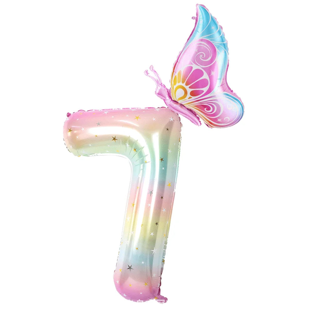 バルーン装飾 数字・バタフライなどレインボーカラーバルーン 誕生日用