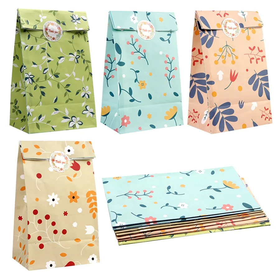|ノベルティ用品 | シール付 ボタニカル柄紙袋 | 12x22x8c