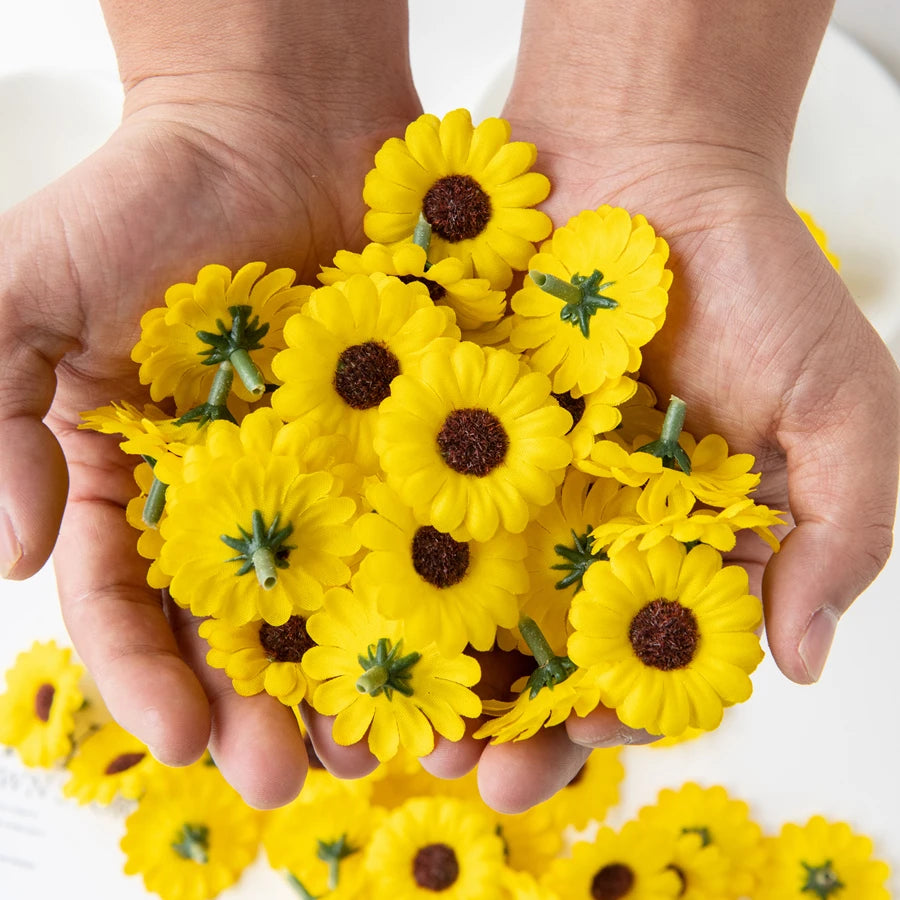 人工ひまわり 単頭タイプ 4cm/50個・100個セット【シルク製】DIY・装飾・イベント用