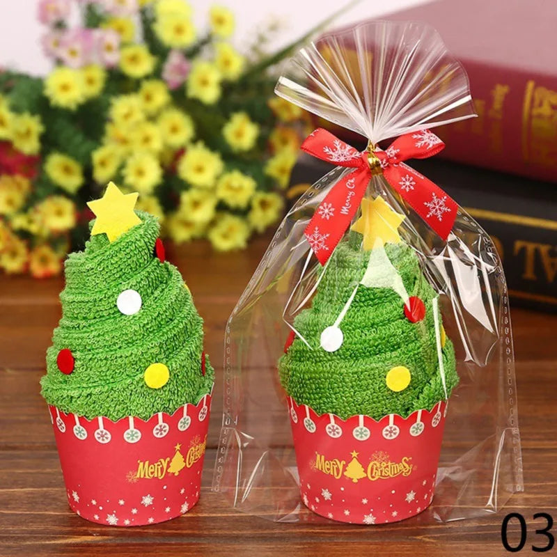 クリスマスグッズ・ ノベルティ用品|飾れる!ラッピングタオル!ツリー・サンタ柄 | 30×30c