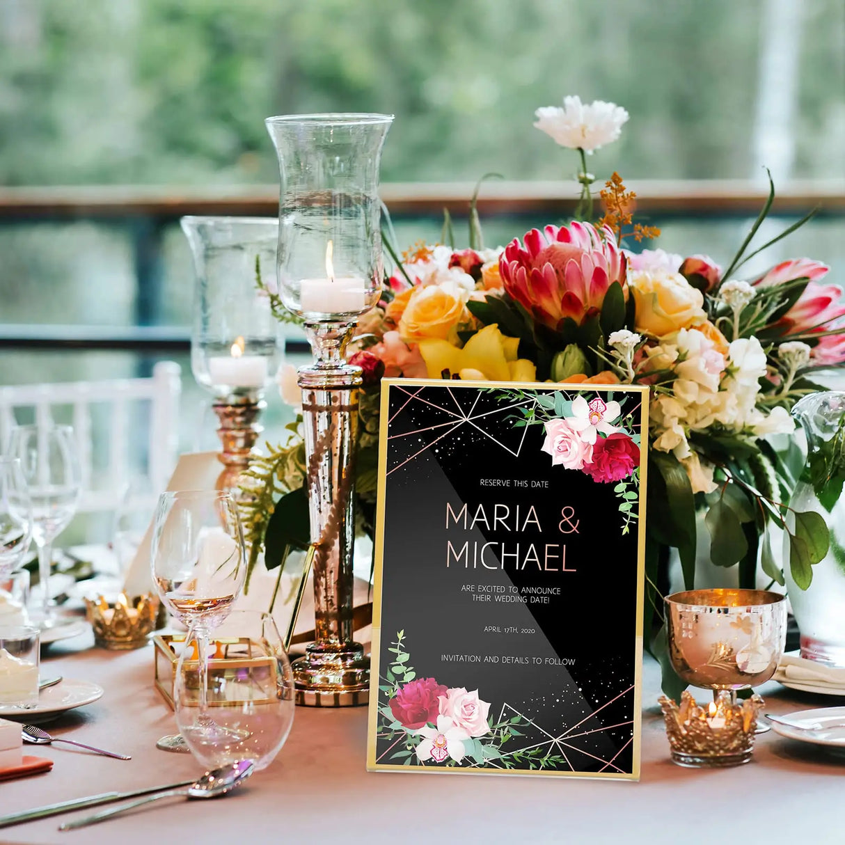 イベント・結婚式装飾|ゴールドフレームアクリルサインホルダー L字型