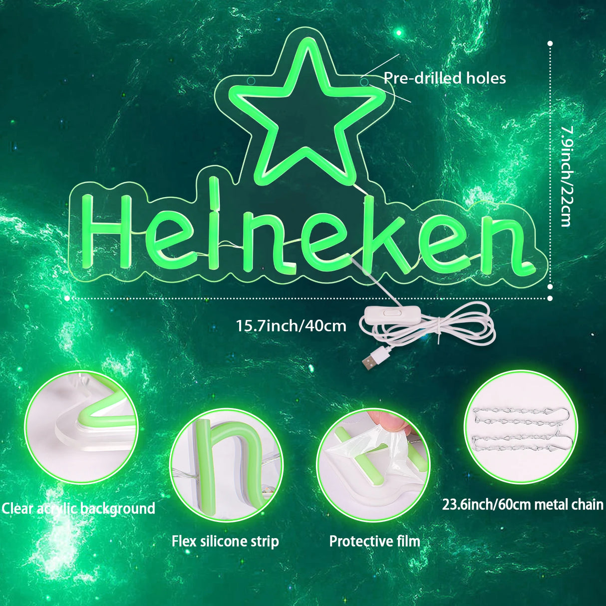 Heineken ビールLEDネオンサイン(ネオン看板)