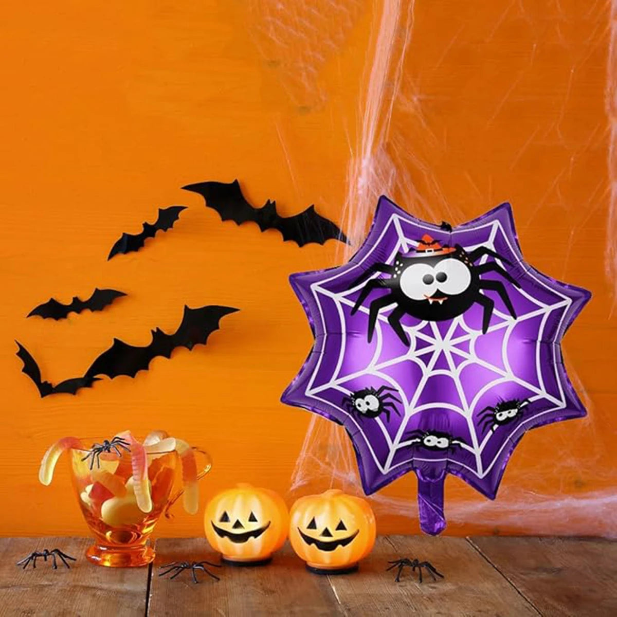 イベント・ハロウィン装飾|スパイダー型 アルミバルーンセット(4個)