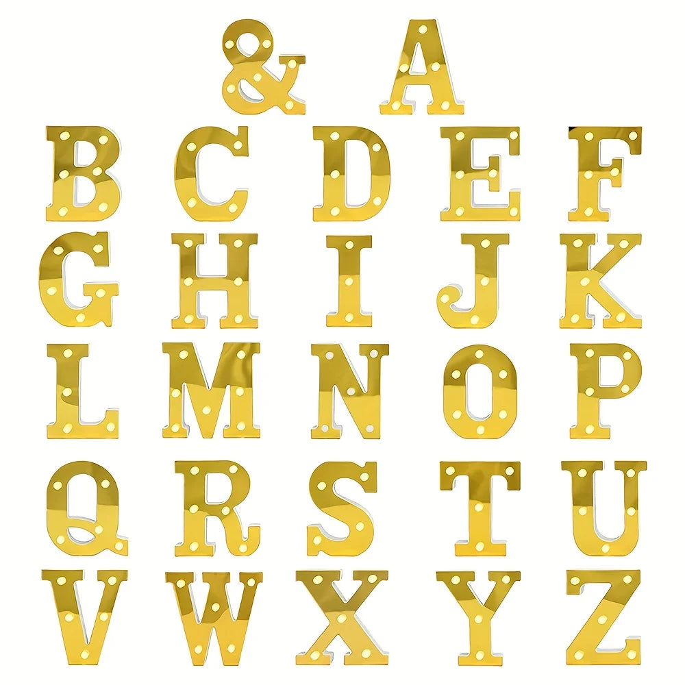 【LED装飾】LEDライト・デコレーションライト(アルファベット)ゴールド・ピンク 16cm