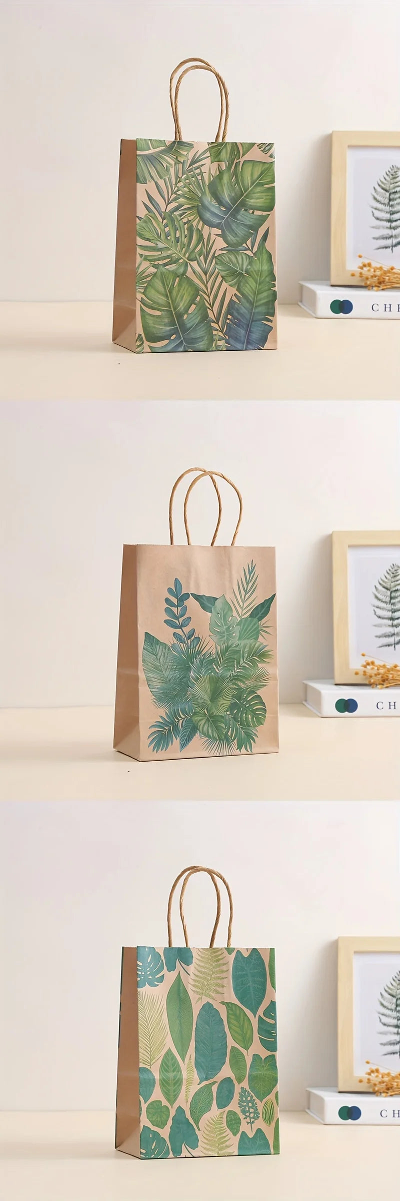 |ノベルティ用品 | ボタニカルプリントクラフト紙バッグ12枚セット | W15×H21×D8c