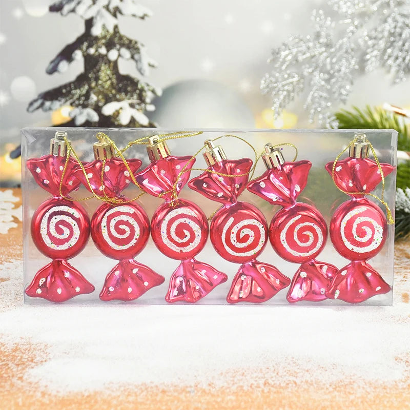 【クリスマス・インテリア用装飾】可愛い!キャンディー型オーナメントセット(6個入)