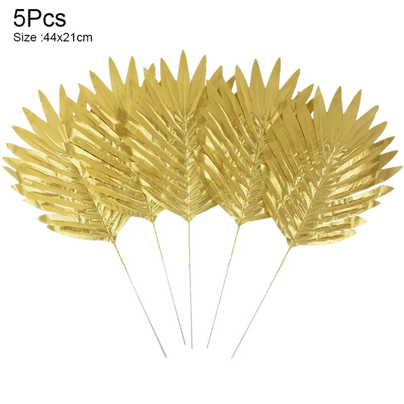 人工トロピカルヤシの葉・5個入り・ゴールドシルク・タートルリーフ