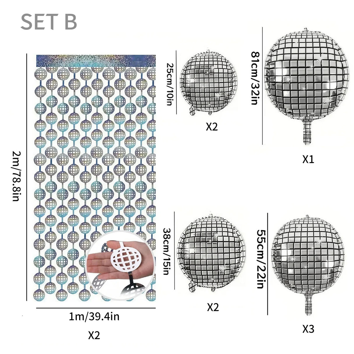 パーティー・インテリア装飾 キラキラ!カーテン+ミラーボールセット シルバー