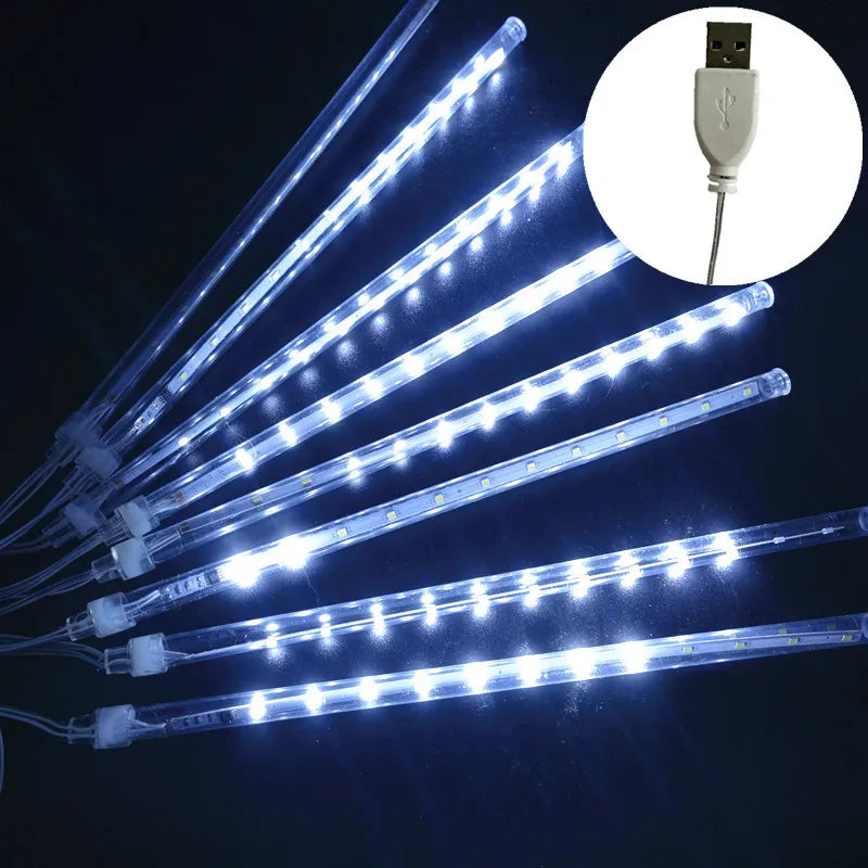 カーテンライト|イベント・クリスマス装飾|LED流星雨8連ライトUSB接続(幅2.8M)