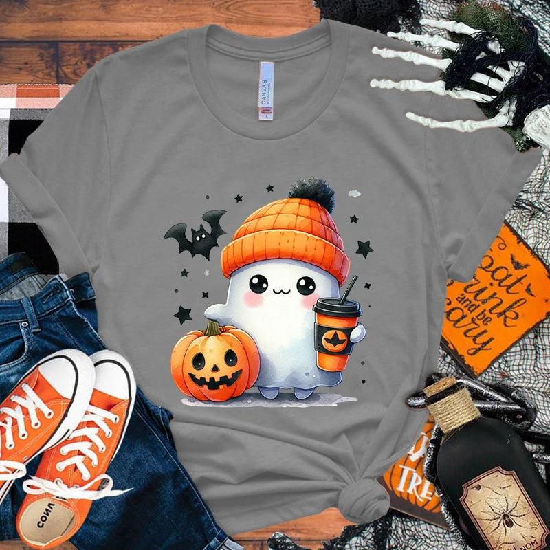 イベント・ハロウィングッズ|キュートなゴースト&パンプキン柄Tシャツ(XXS~4XL)