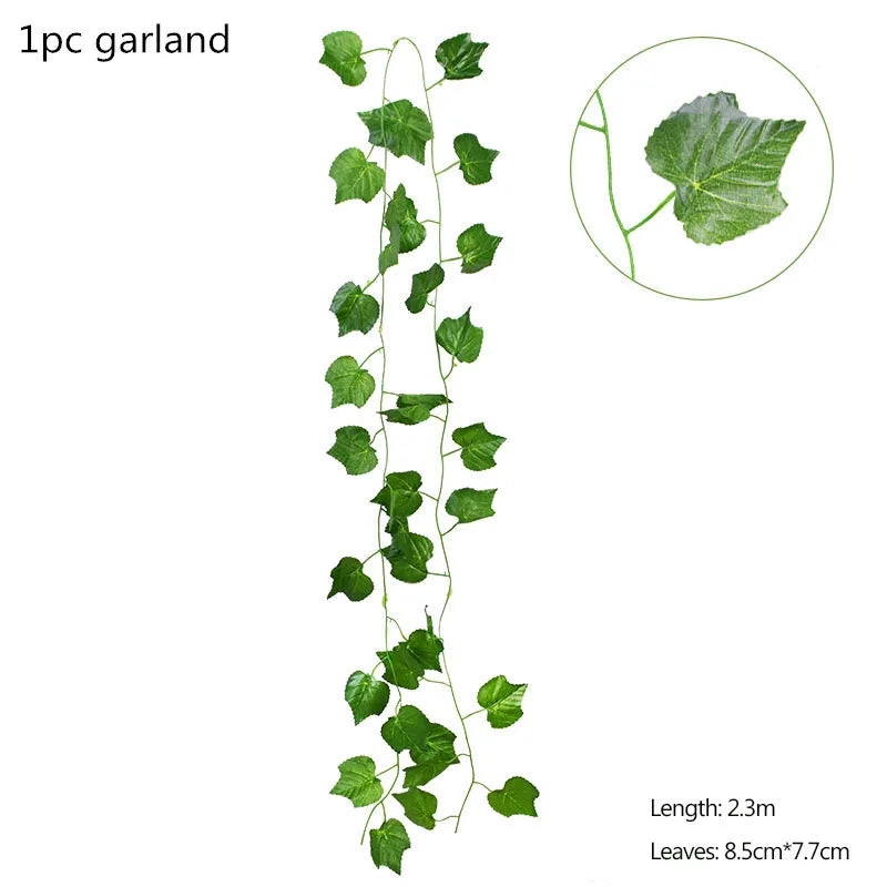 グリーンユーカリの葉ガーランド・藤の造花・ラタンフェイク植物・シルクの葉つる