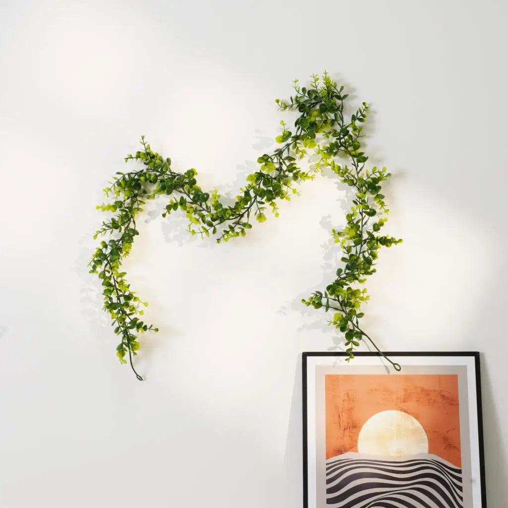フェイクユーカリラタン人工植物つるグリーン柳の葉シルクアイビー壁掛けガーランドホームウェディングパーティー装飾