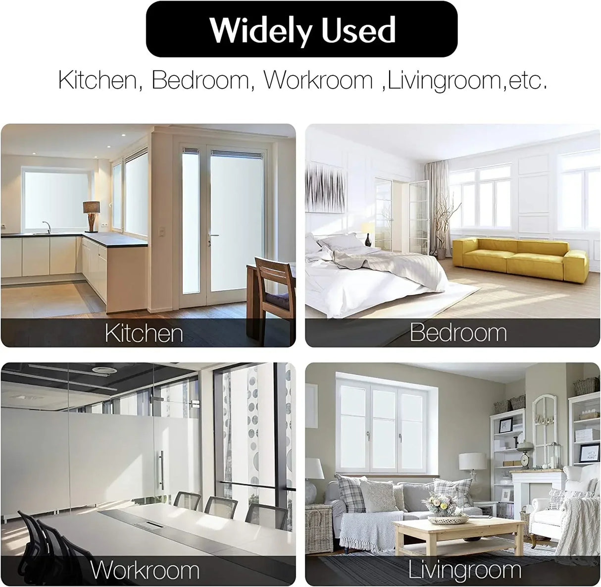 【静電気で簡単貼り付け】すりガラス風ガラスフィルム – プライバシー保護&UVカット&断熱効果