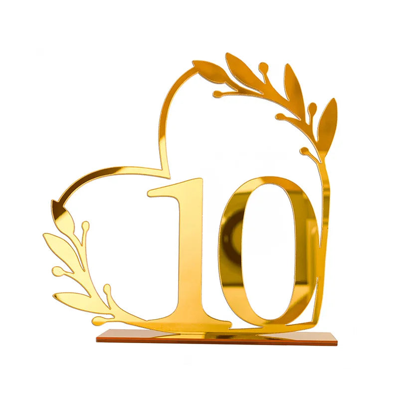 イベント・結婚式装飾|ハート型 ゴールドアクリルテーブルナンバー