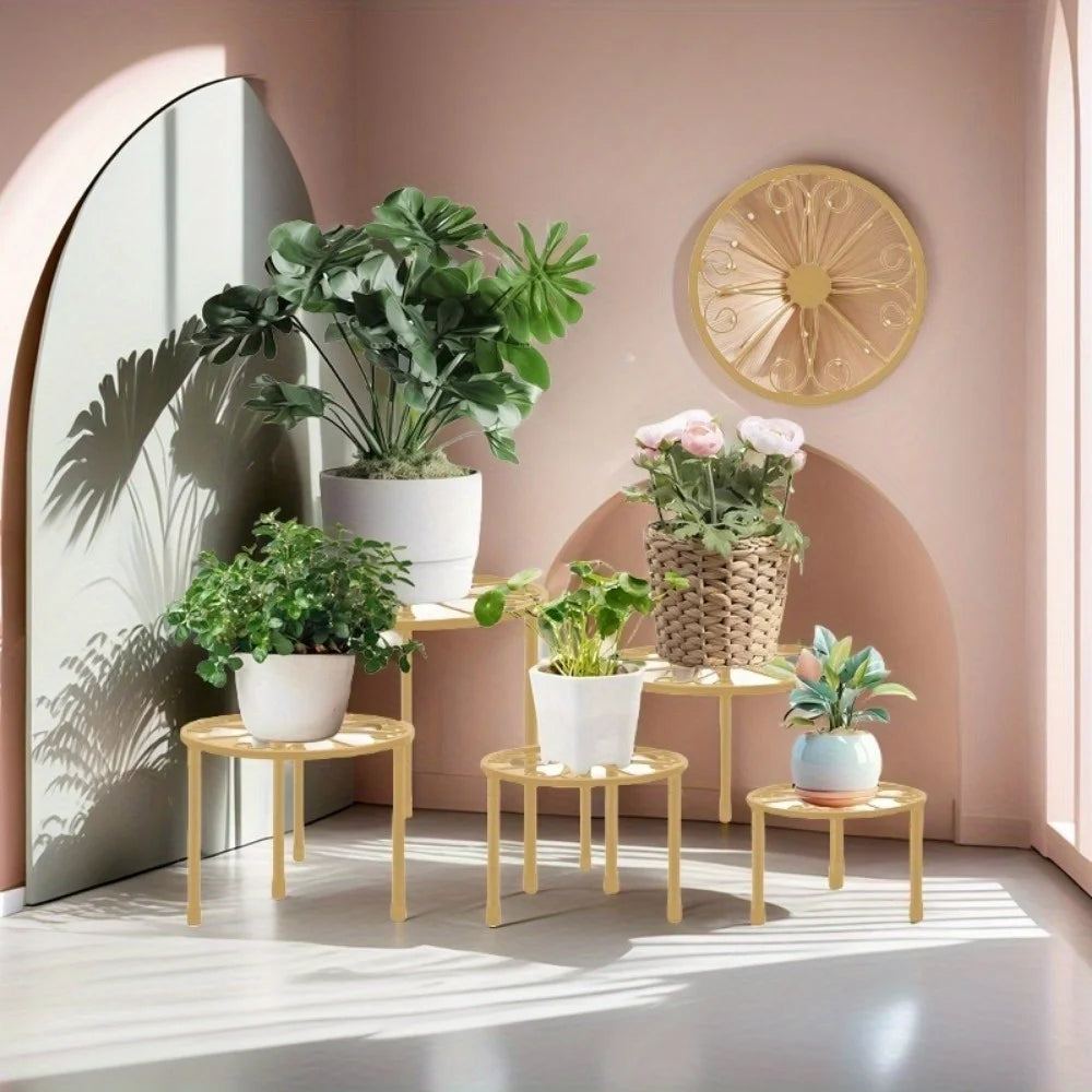 屋内外対応ゴールド植木鉢ホルダーセット