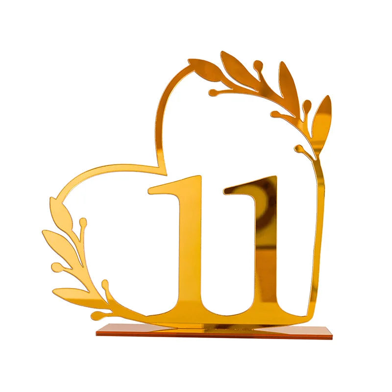 イベント・結婚式装飾|ハート型 ゴールドアクリルテーブルナンバー