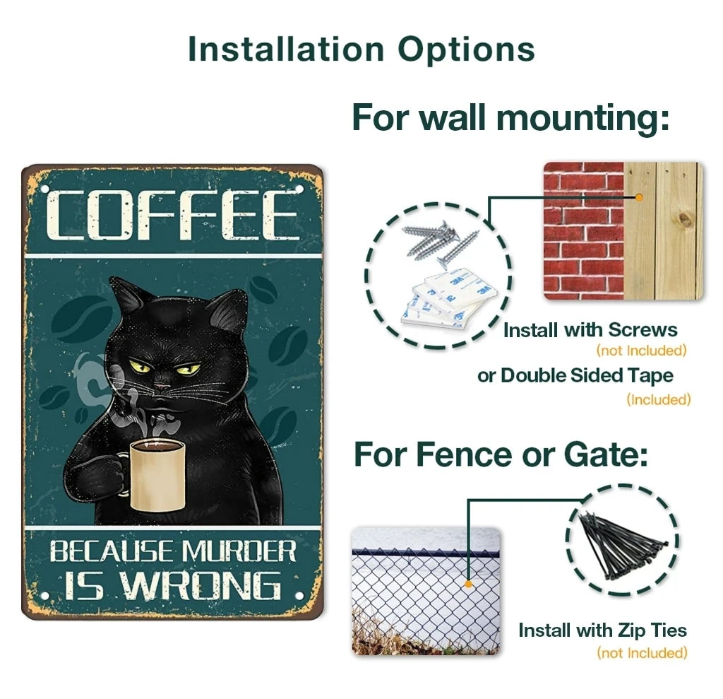 猫とコーヒー メタルブリキ看板