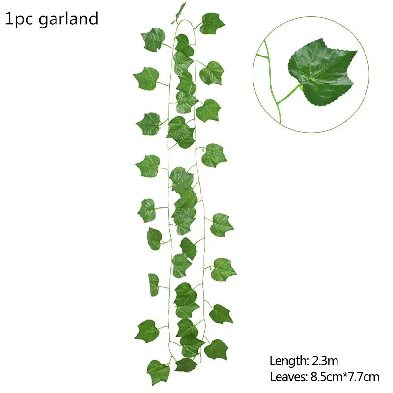 グリーンユーカリの葉ガーランド・藤の造花・ラタンフェイク植物・シルクの葉つる