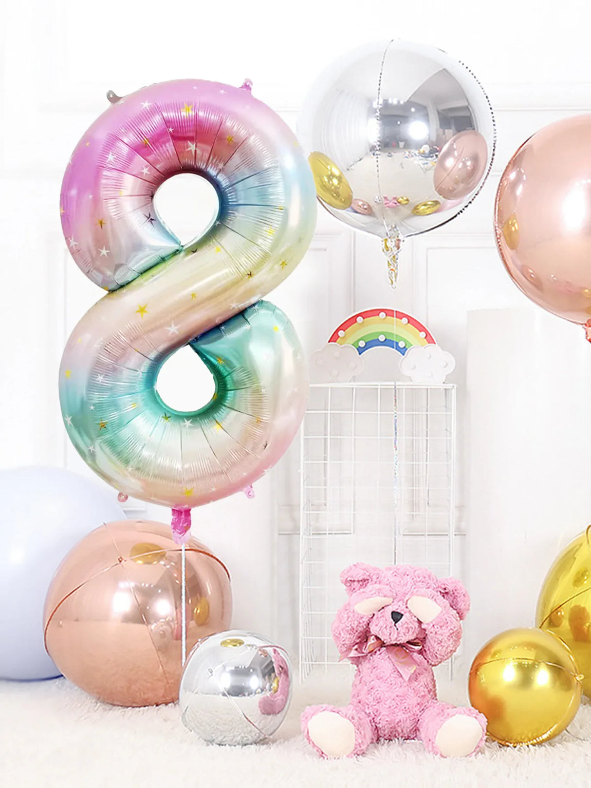 バルーン装飾 数字・バタフライなどレインボーカラーバルーン 誕生日用