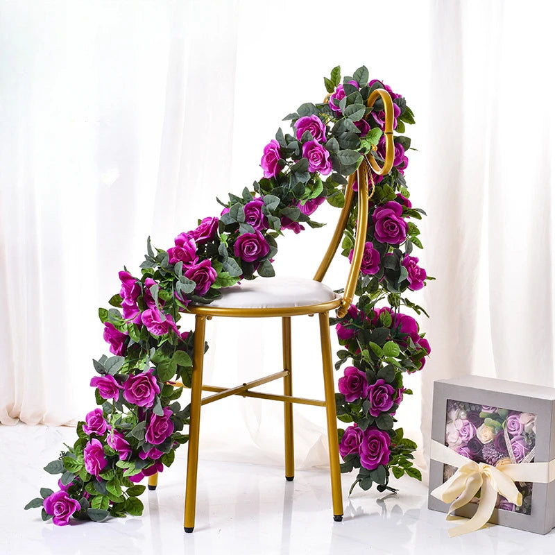 パーティー・ガーデン装飾|造花バラつるガーランド(2.2M)