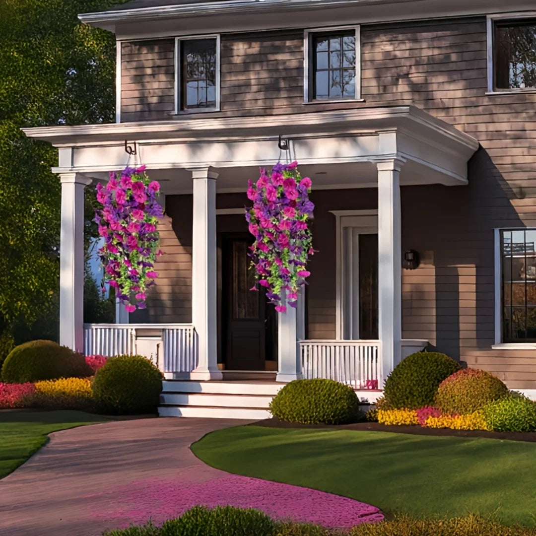 パーティー・ガーデン装飾 造花 UV耐性人工ペチュニアとユーカリの枝 UVカット・防水性