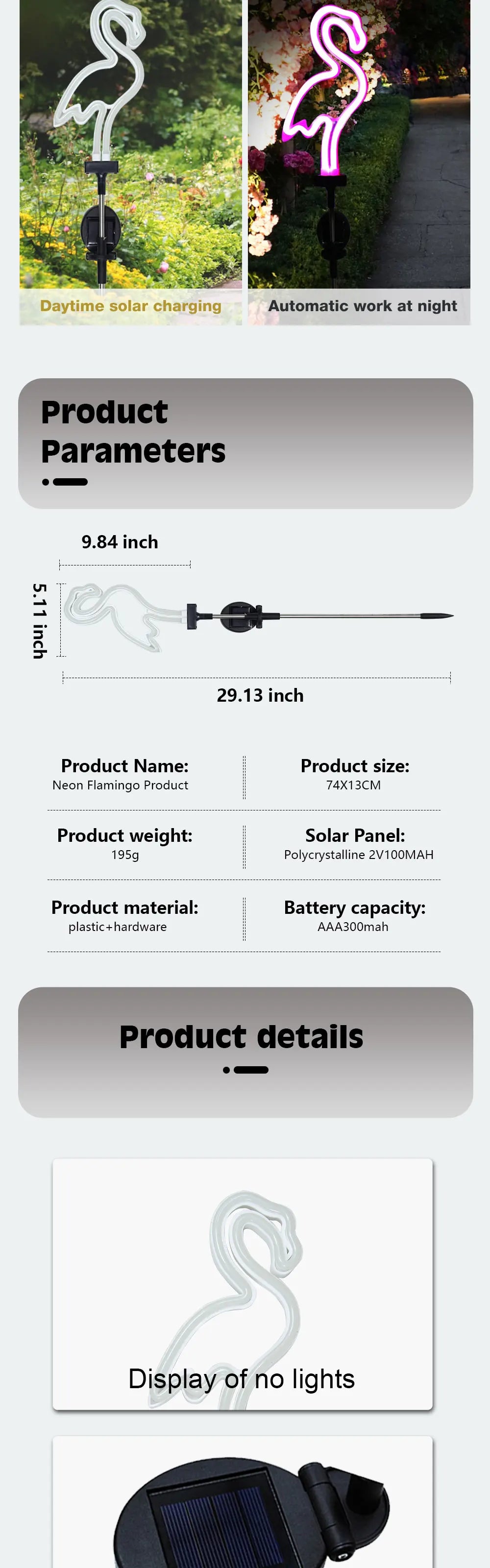 ソーラーライト|イベント・ガーデン装飾|ソーラー式ネオンフラミンゴライト