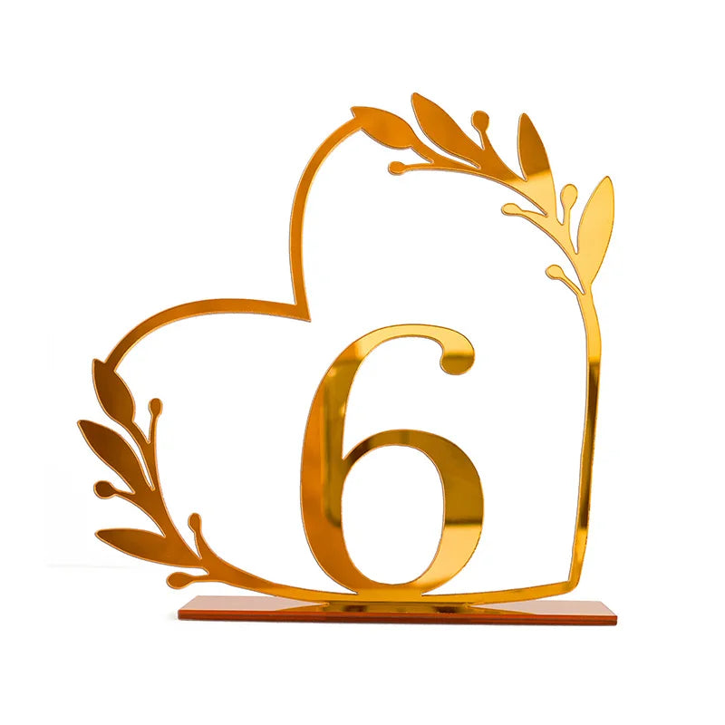 イベント・結婚式装飾|ハート型 ゴールドアクリルテーブルナンバー