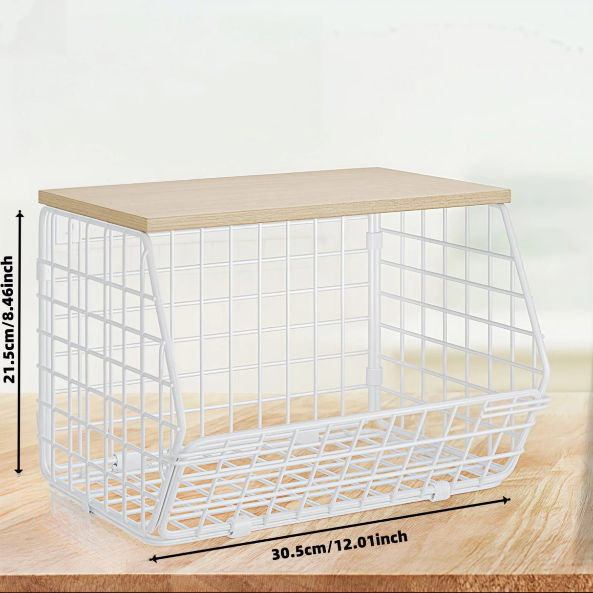 木製蓋付きワイヤーバスケット収納