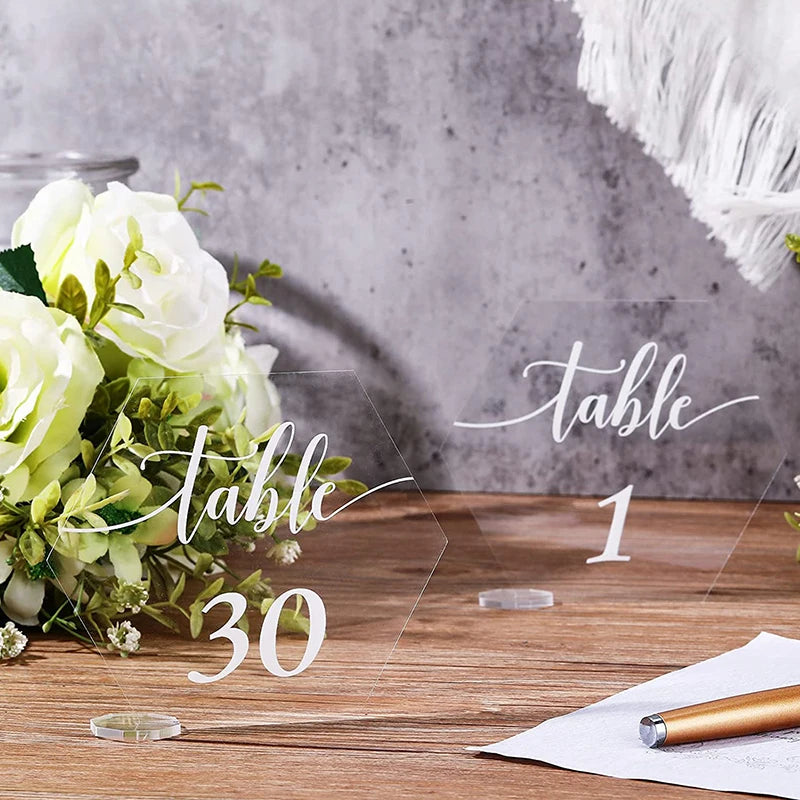 イベント・結婚式装飾|透明アクリル六角形テーブルサインセット