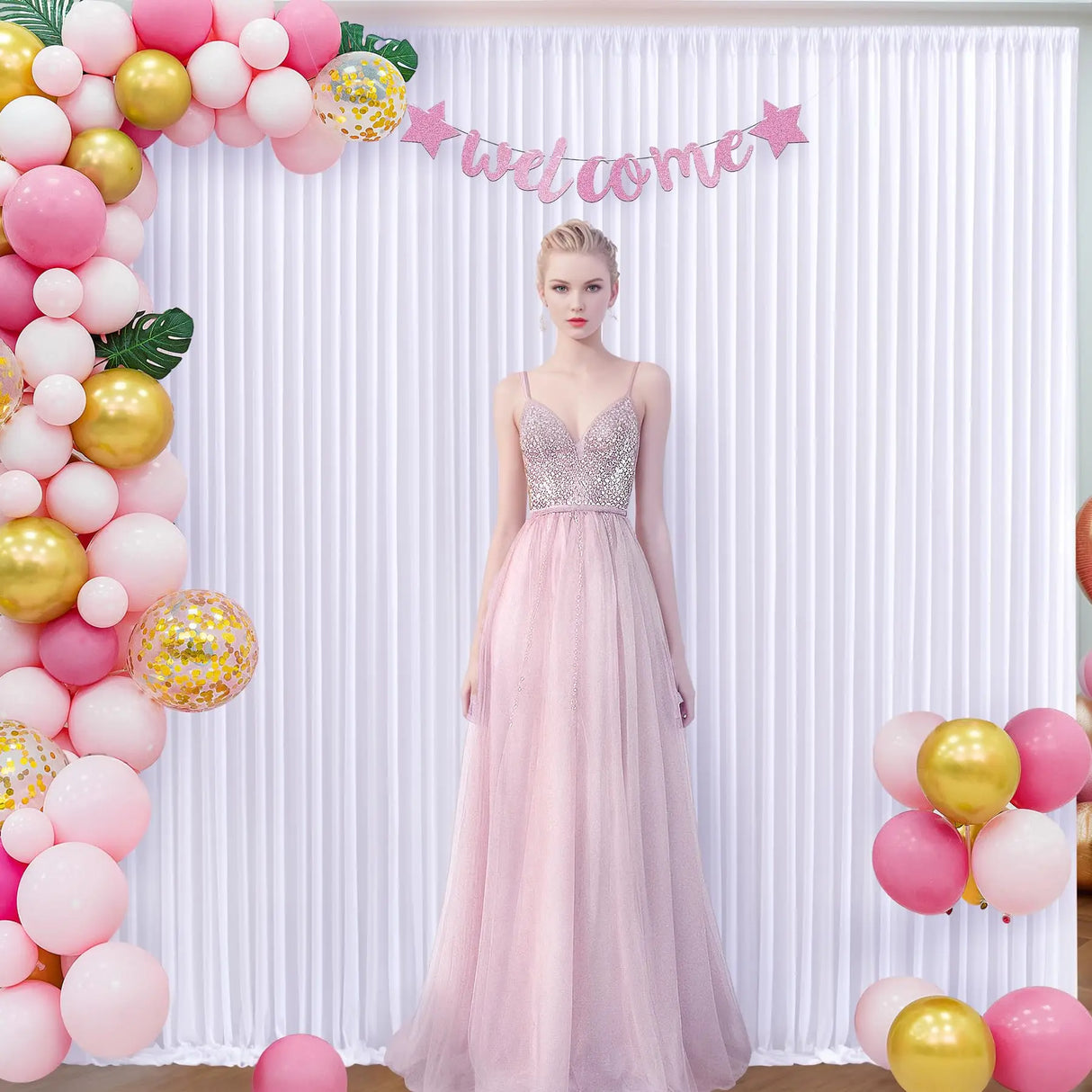 シワ防止背景幕ドレープ 5×20フィート