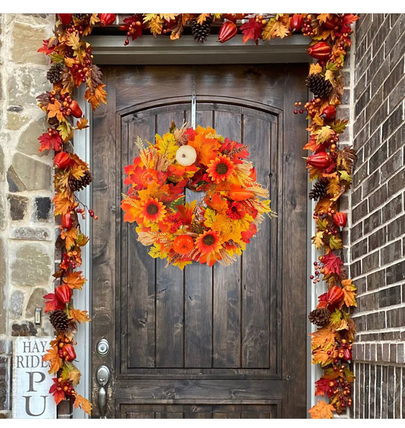 イベント・ハロウィングッズ|秋色リースカボチャとメープルリーフ装飾