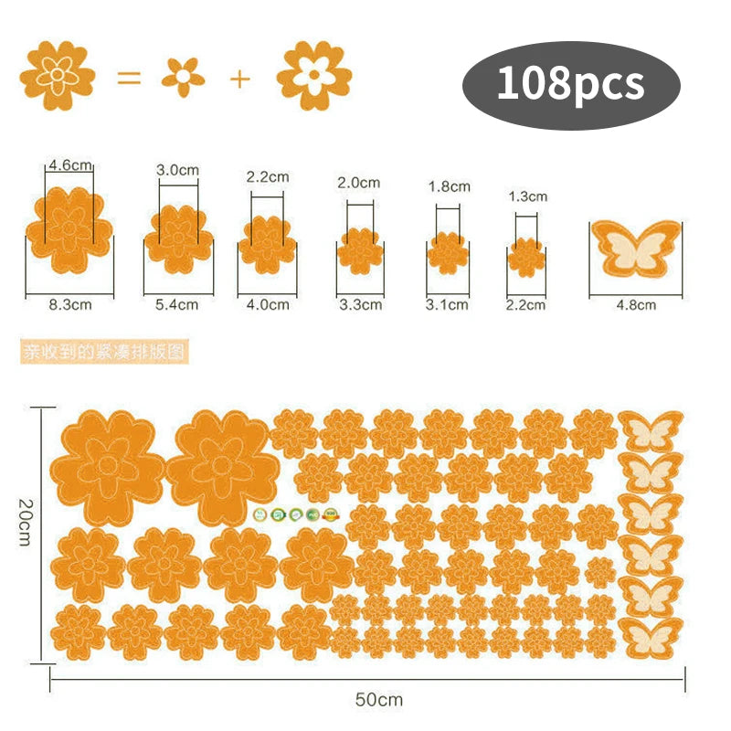 インテリア装飾用 室内装飾 花柄ステッカー 108枚入/216枚入 パーティー・イベント用
