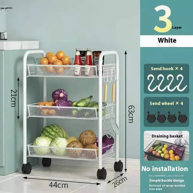 多機能キャスター付きキッチントロリーラック