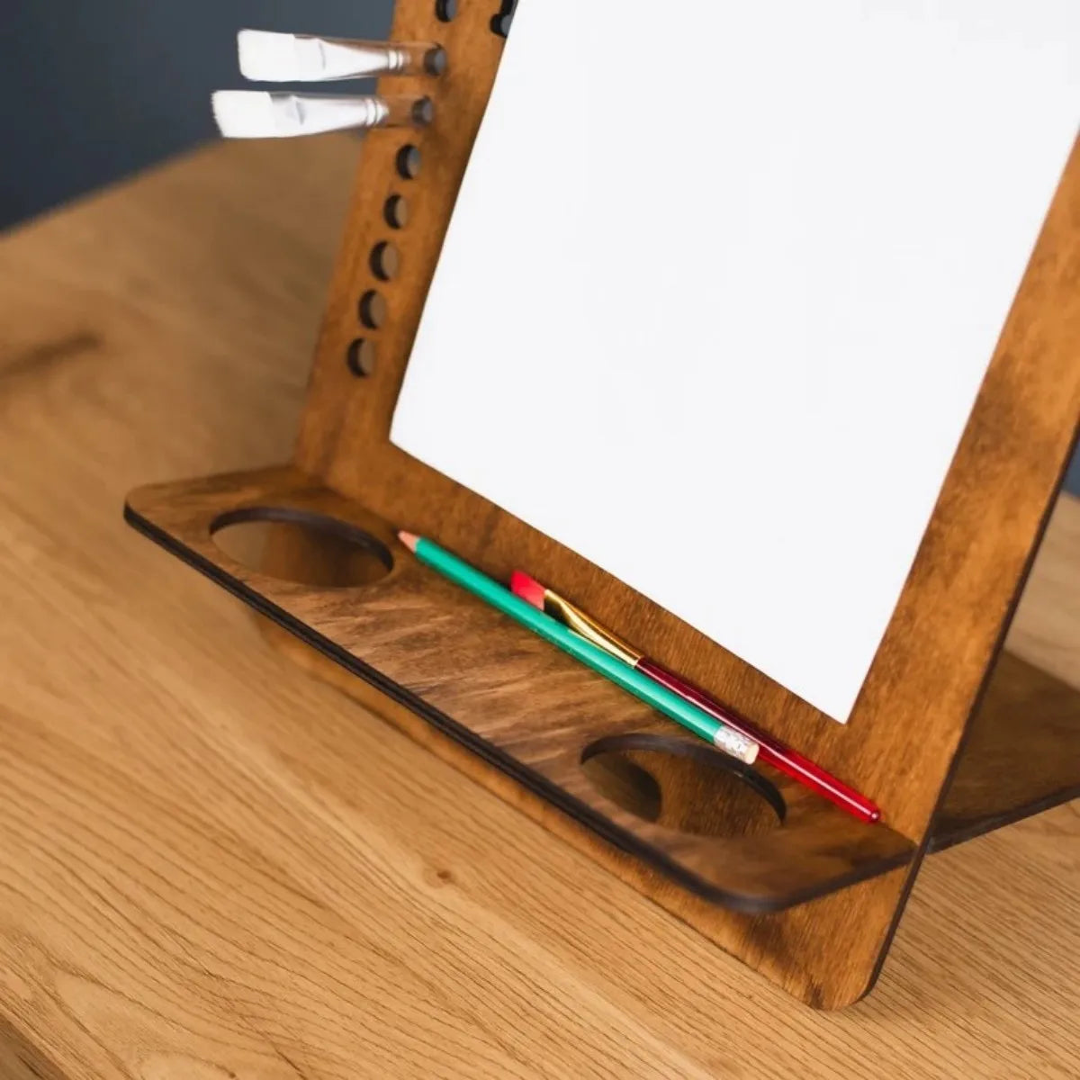 【ブラシホルダー付き】多機能木製アートイーゼルスタンド