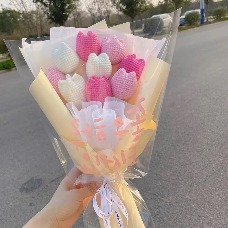 パーティー・インテリア装飾|アレンジメント用造花 かぎ針編みハート・チューリップ(40c)