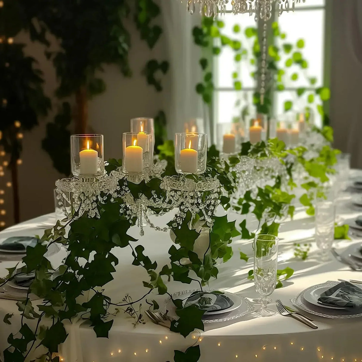 人工植物・グリーンアイビーリーフ・フェアリーライトガーランド・シルク製