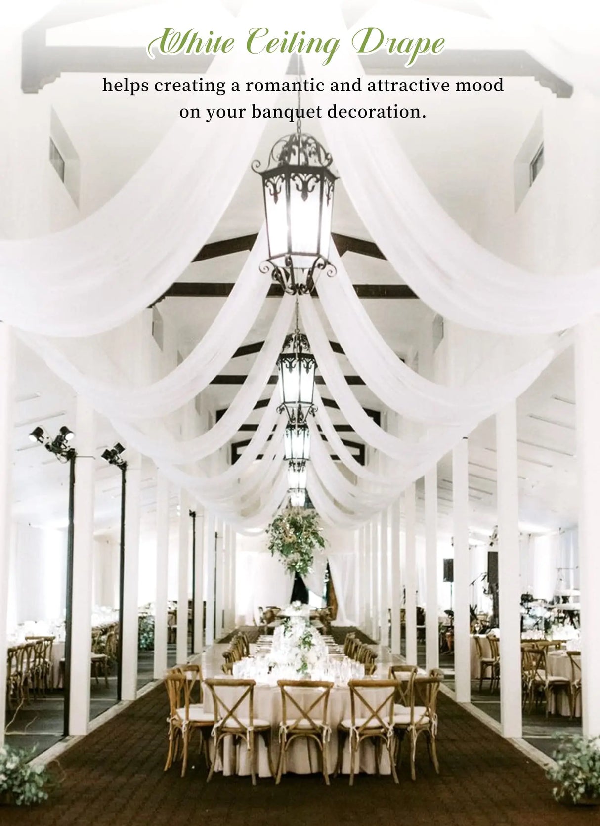 柔らかな白シフォンドレープ 天井装飾用