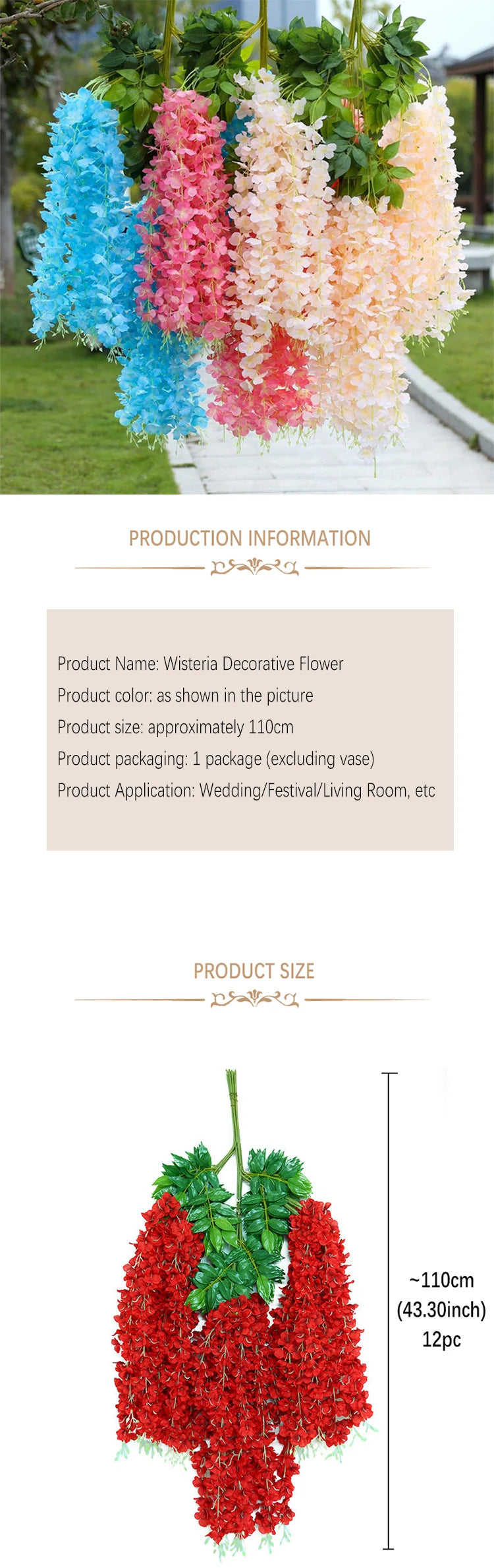 パーティー・インテリア装飾|藤の花シルク造花12個セット(110c)