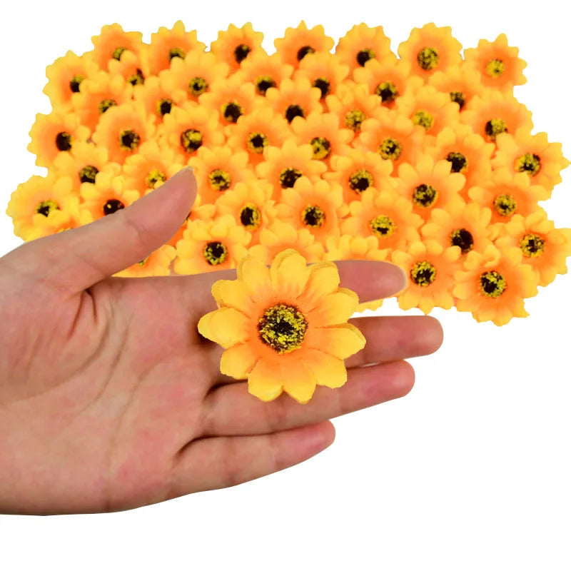 50/100個 4.5cm 小ぶりなフェイクグリーン シルク素材の ひまわり・デイジー