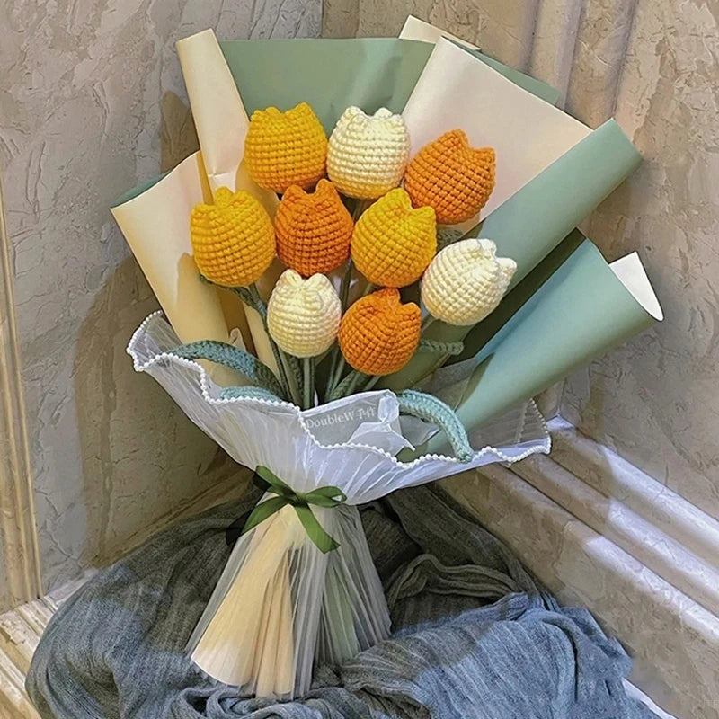 パーティー・インテリア装飾|アレンジメント用造花 かぎ針編みハート・チューリップ(40c)