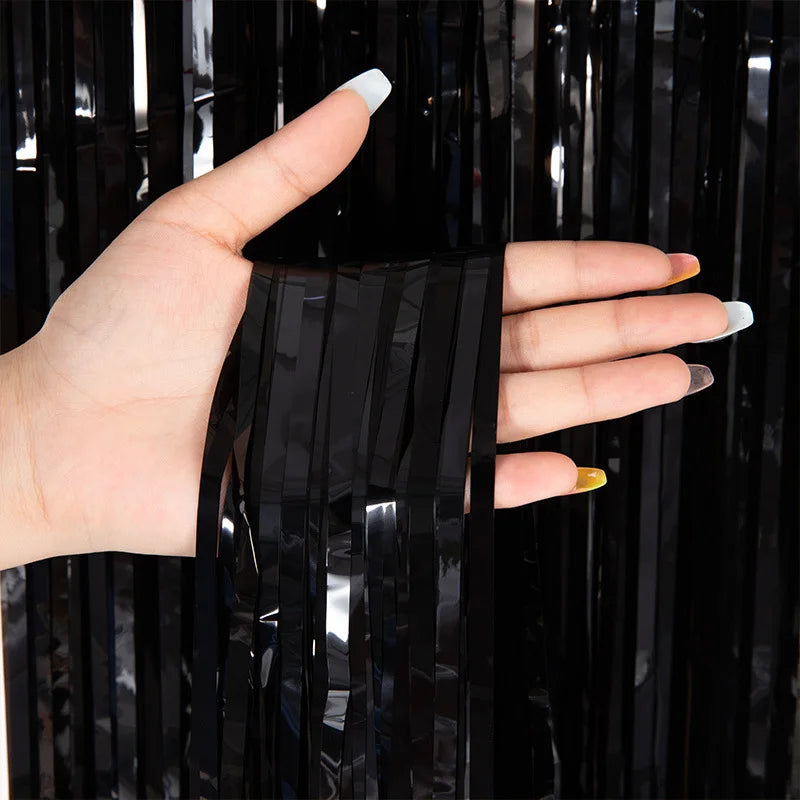 パーティー・インテリア装飾 メタリックカラーカーテン シルバー 幅1M 長さ2M