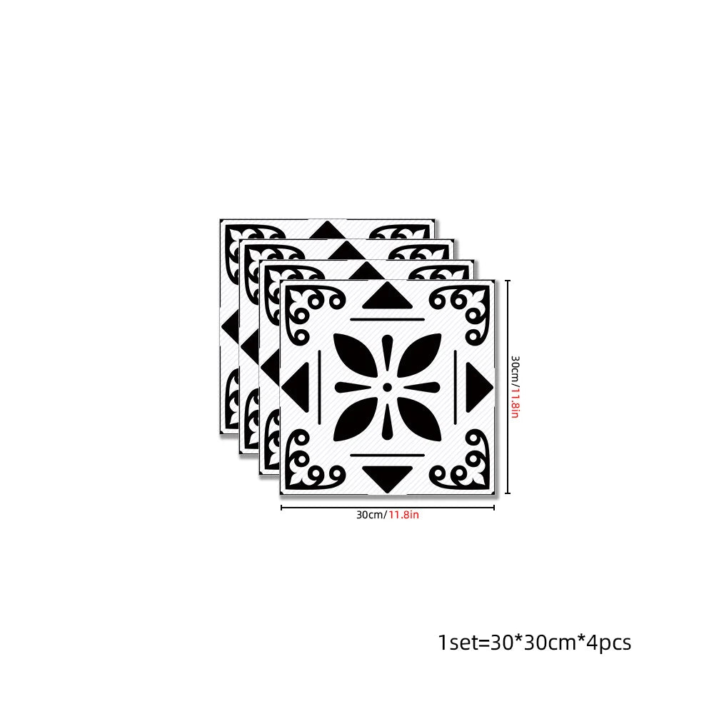 DIYフロアシート モノトーンモダン柄タイル風 ステッカー 4枚入 パターン