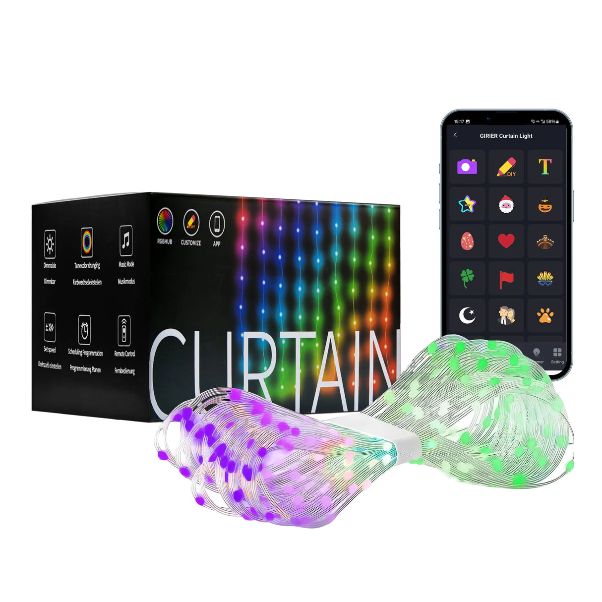 カーテンライト|イベント・クリスマス装飾| Bluetoothスマートカーテンライト(幅2m)
