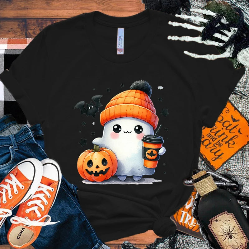 イベント・ハロウィングッズ|キュートなゴースト&パンプキン柄Tシャツ(XXS~4XL)
