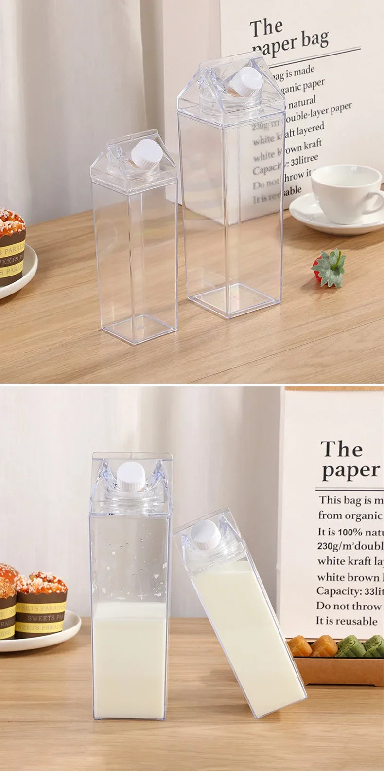 |イベント・ノベルティ用品 | 透明ミルクカートン型ウォーターボトル | 500ml/1000ml