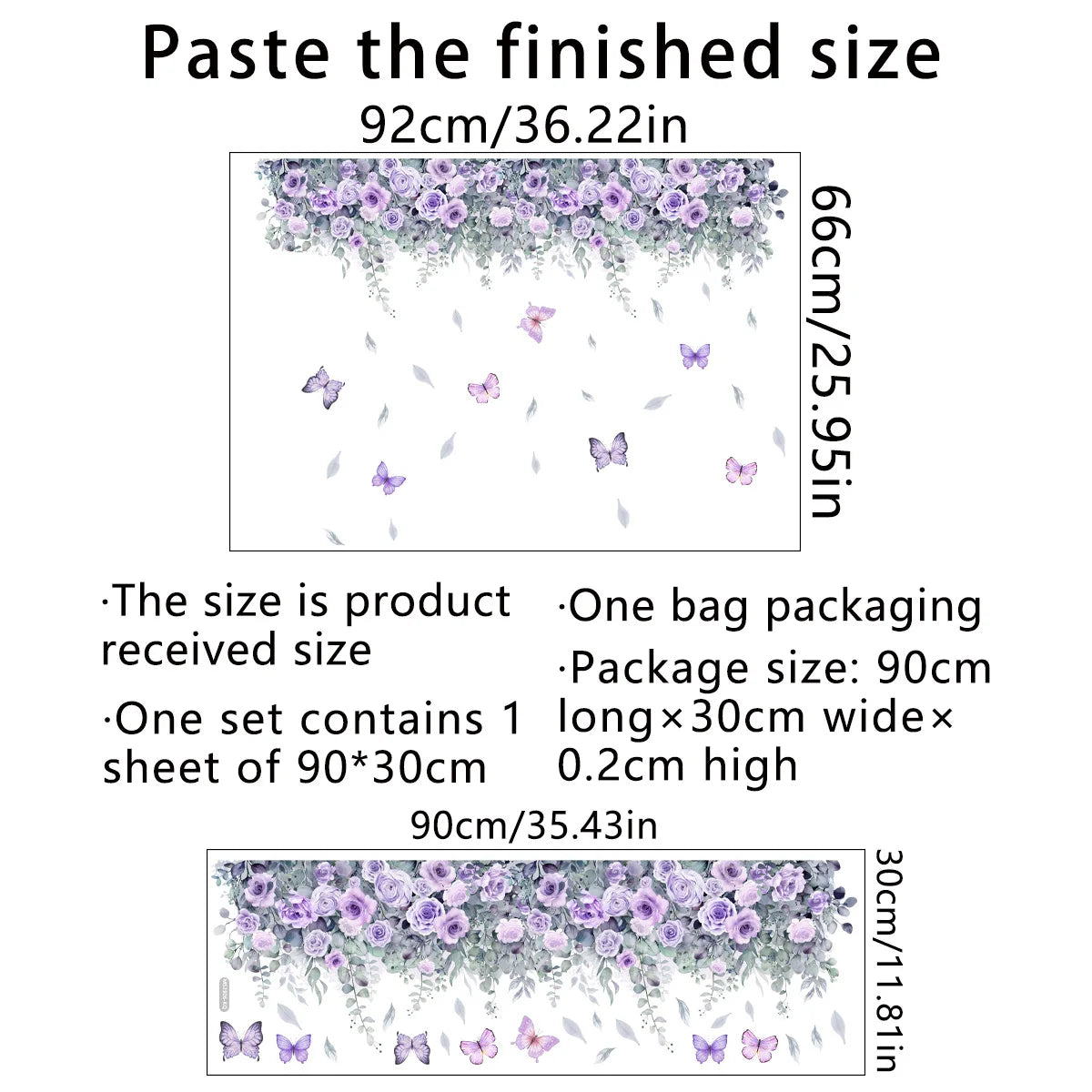 DIY用 水彩画花柄 壁紙風ステッカー 35×25c / 30×90c 美しいフラワー柄