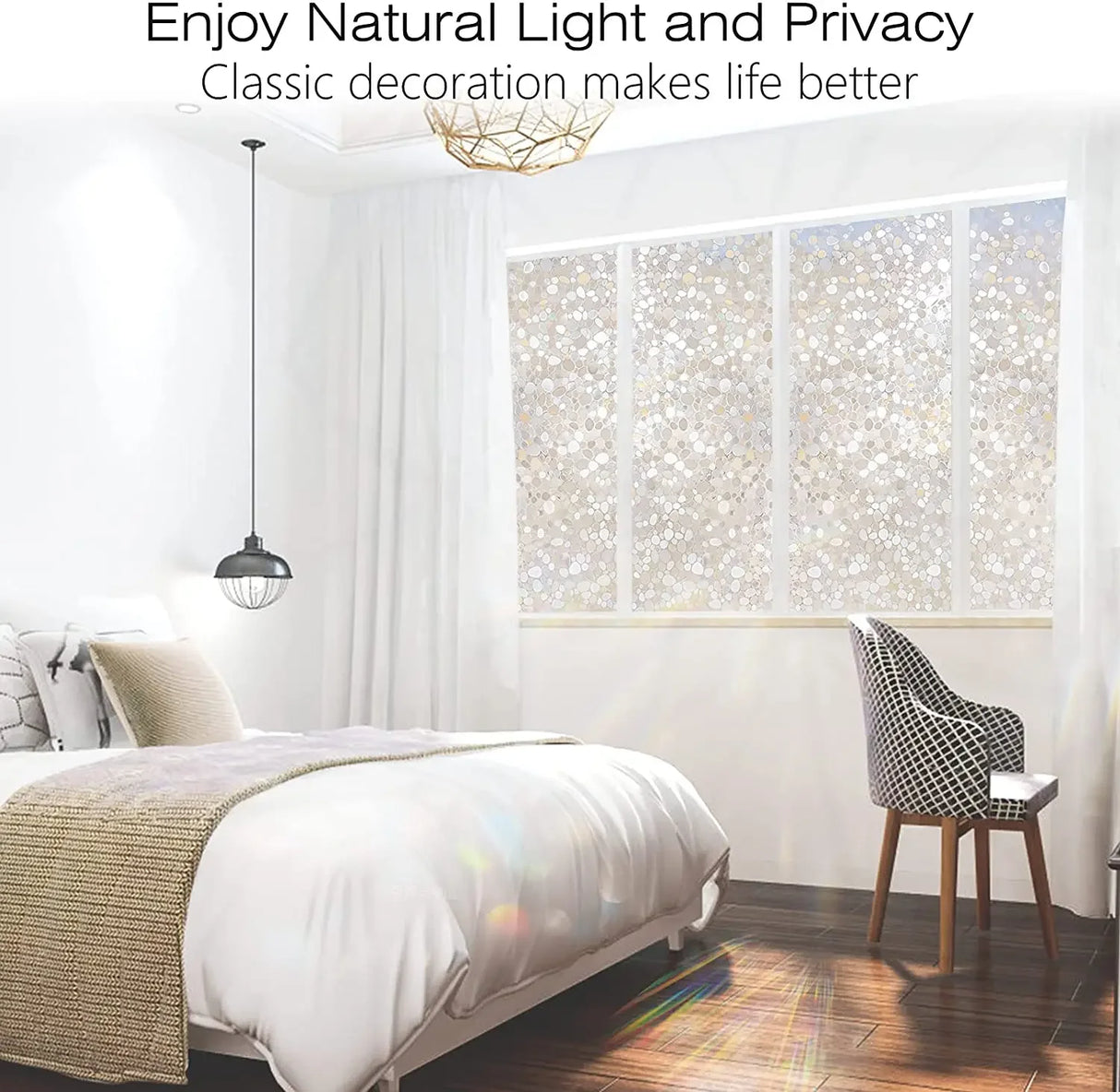 【UVカット・静電気吸着】すりガラス窓風フィルム(小石柄パターン)