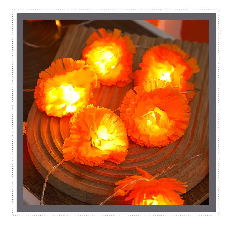 イベント・ハロウィン装飾|マリーゴールドガーランドライト デコレーション(1.5M/3M)