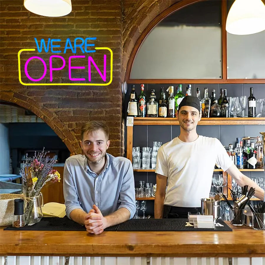 WE ARE OPEN LEDネオンサイン(ネオン看板) ブルー・ピンク